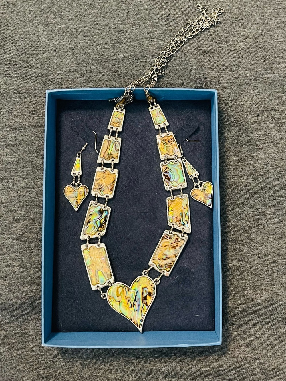 Silver-tone Heart Necklace with Earrings